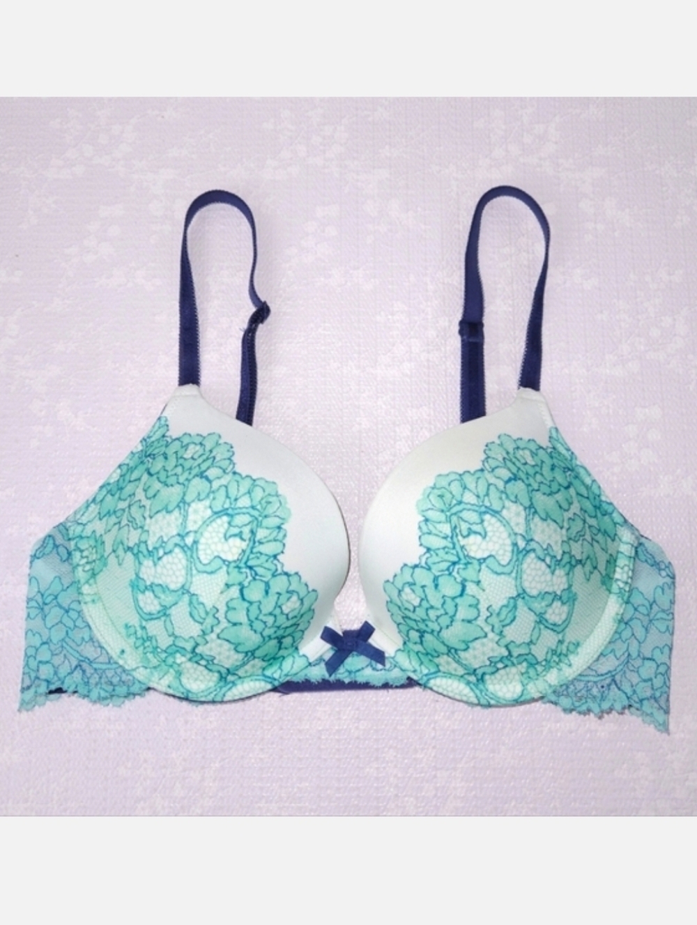 Victoria's Secret Dream Angels Push-Up Bra 32C Mint Green Blue Lace Convertible